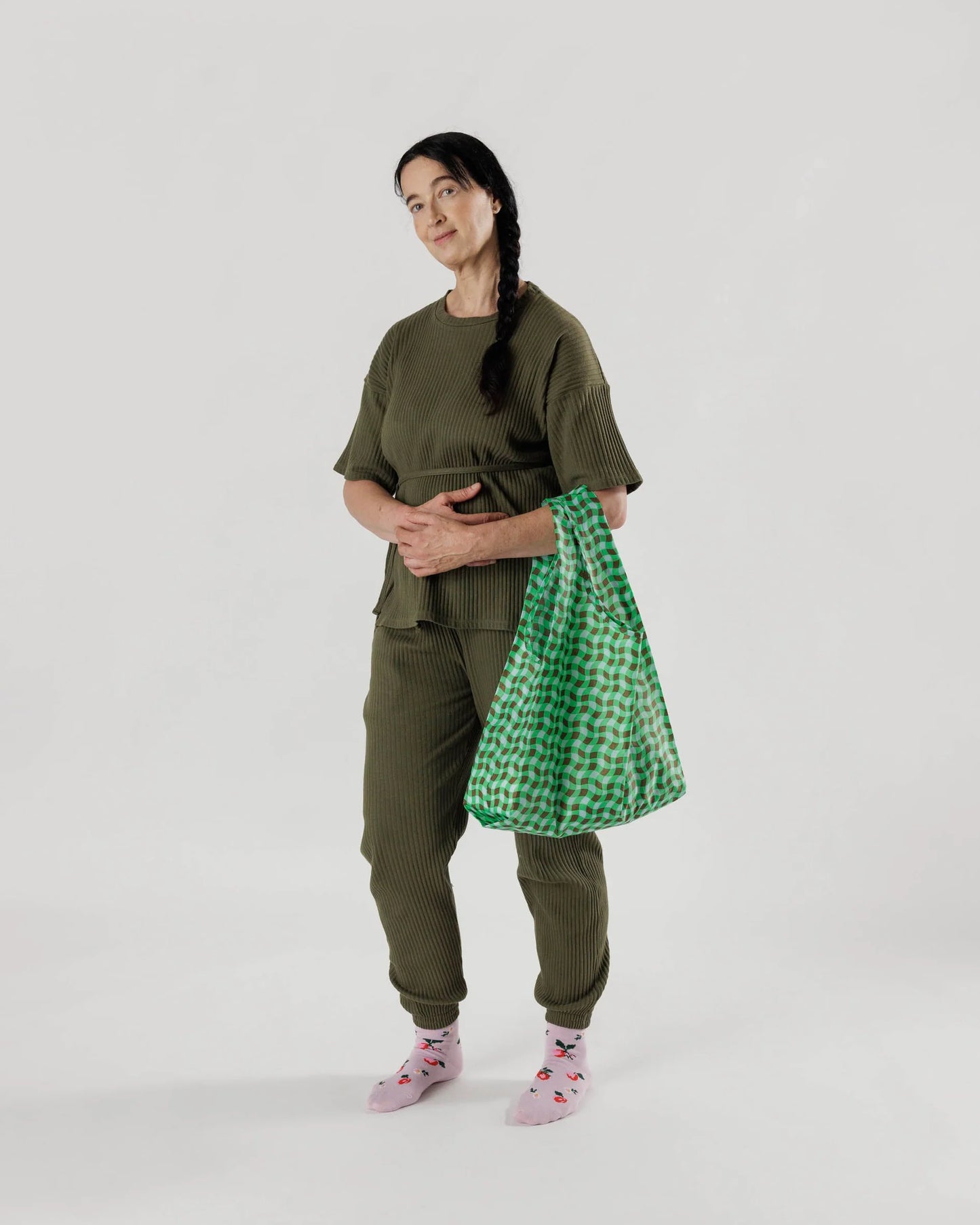 BAGGU Standard Reusable Bag - Wavy Gingham Green