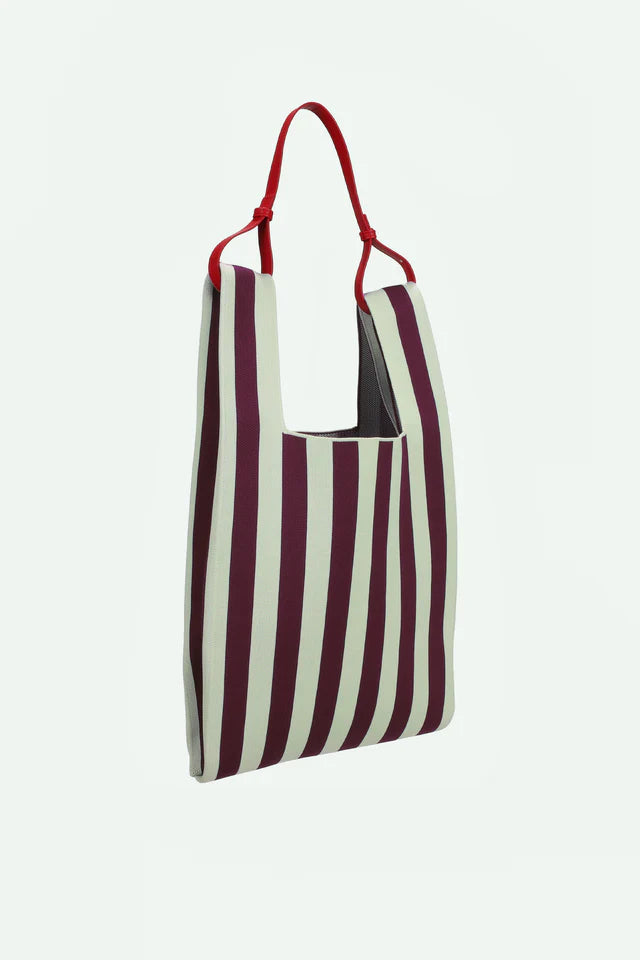 The Sticky Sis Club Market Bag Knitted Stripes - Mist Fig