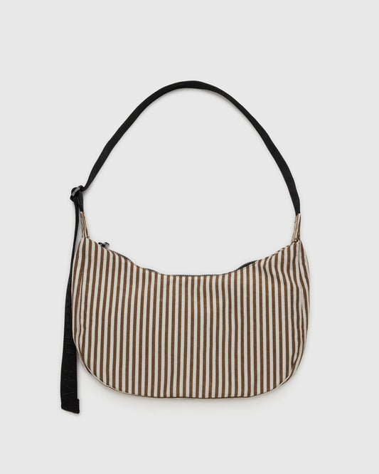 BAGGU Medium nylon crescent bag in brown stripe print 