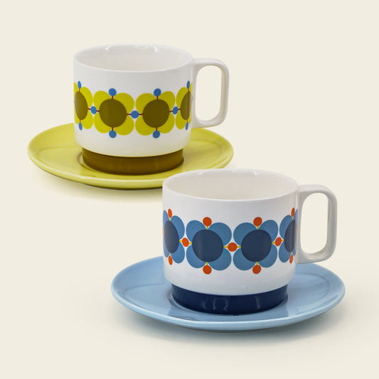 orla kiely atomic flower cappucino and saucer set of 2