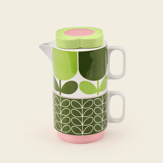 ora kiely tea for one in block flower fern green design