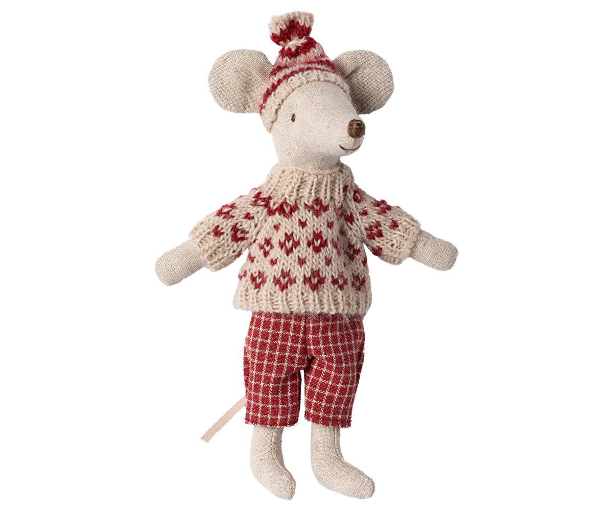 Maileg Winter mouse with Ski Set Mum - Red