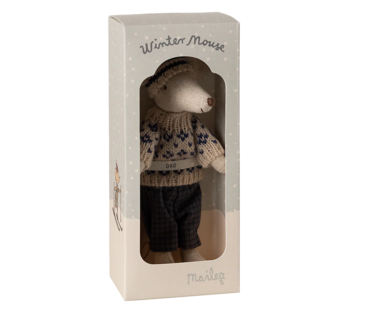 Maileg Winter Mouse with Ski Set Dad - Blue