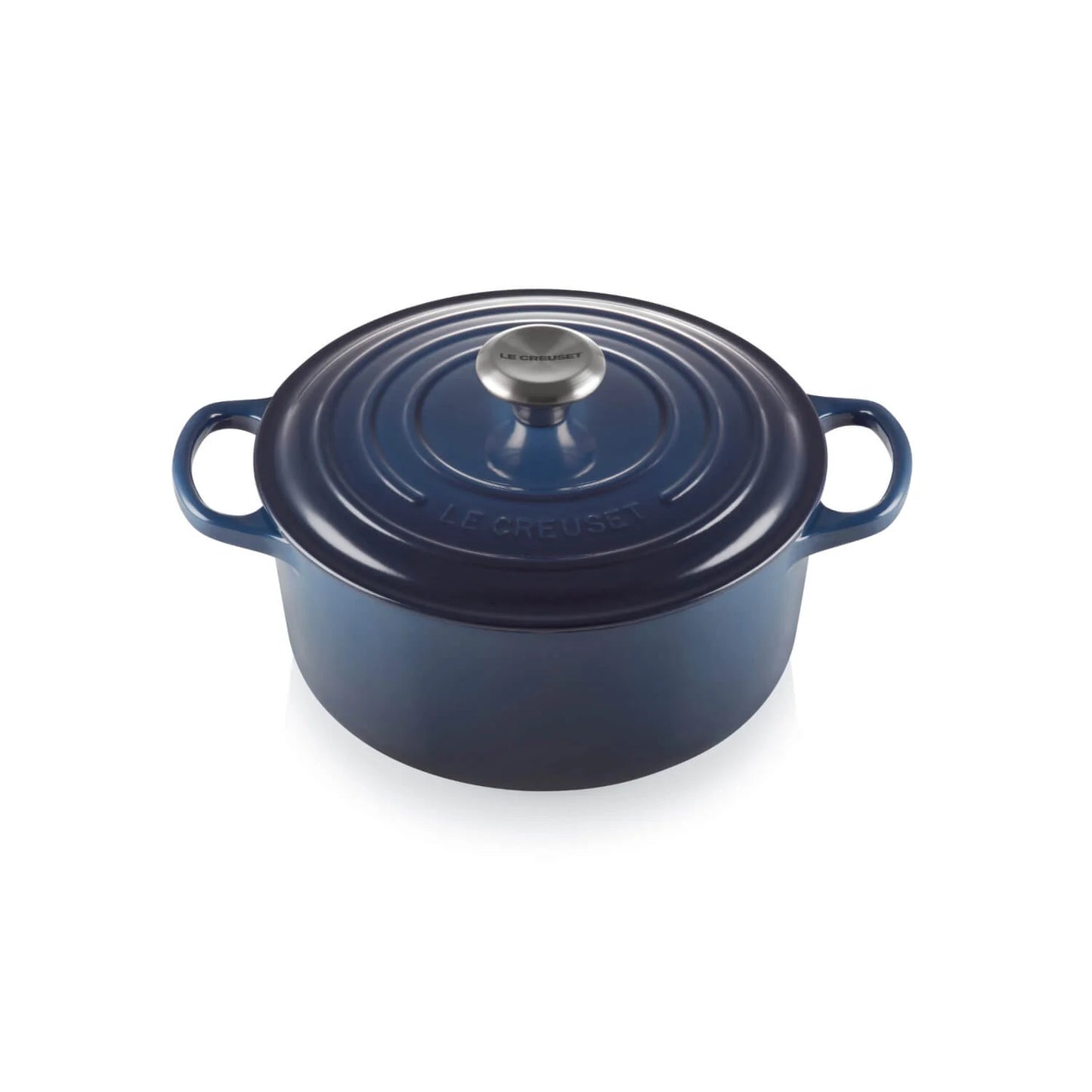 le creuset 26cm cast iron round casserole in ink (dark blue)