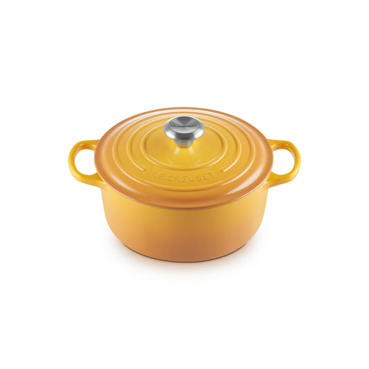 le creuset signature cast iron round casserole 20cm in yellow nectar