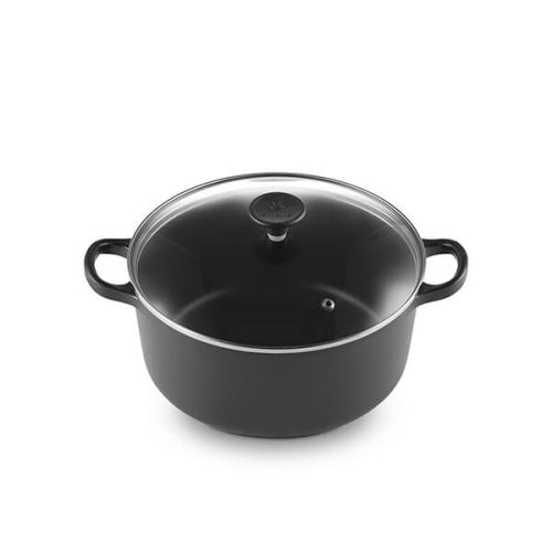 Le Creuset Cast Iron 22cm Round Casserole with Glass Lid in Satin Black