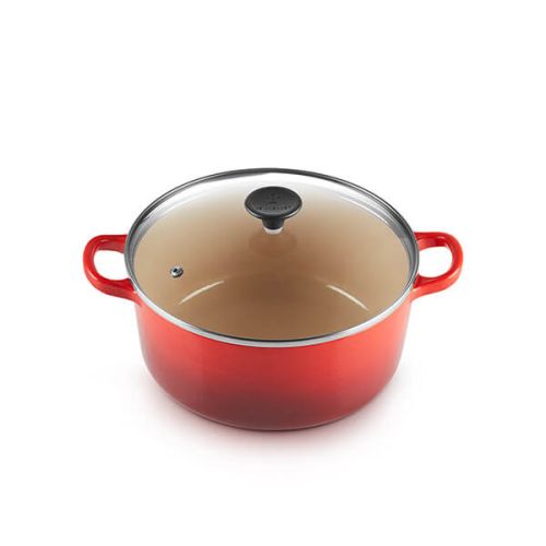 Le Creuset Cast Iron 22cm Round Casserole with Glass Lid in Cerise