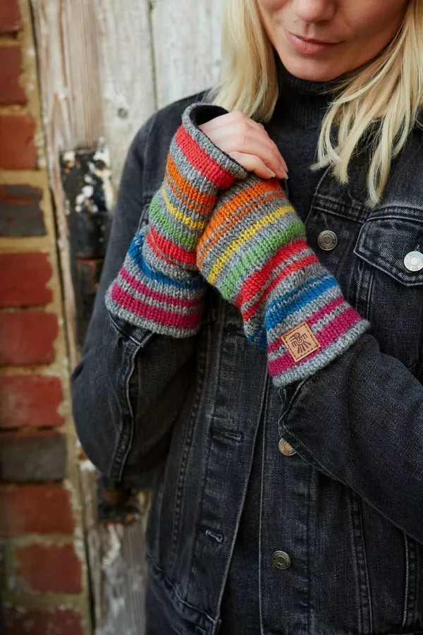 pachamama hexham handwarmers in multicolour stripe