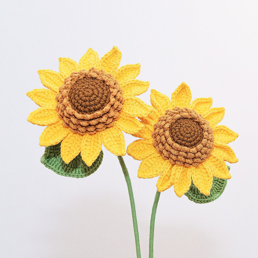 two crochet sunflowers