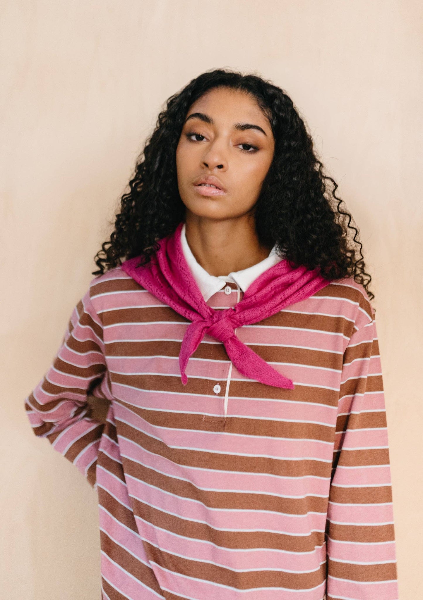 TBCo Merino Wool Triangle Scarf in Magenta Pointelle