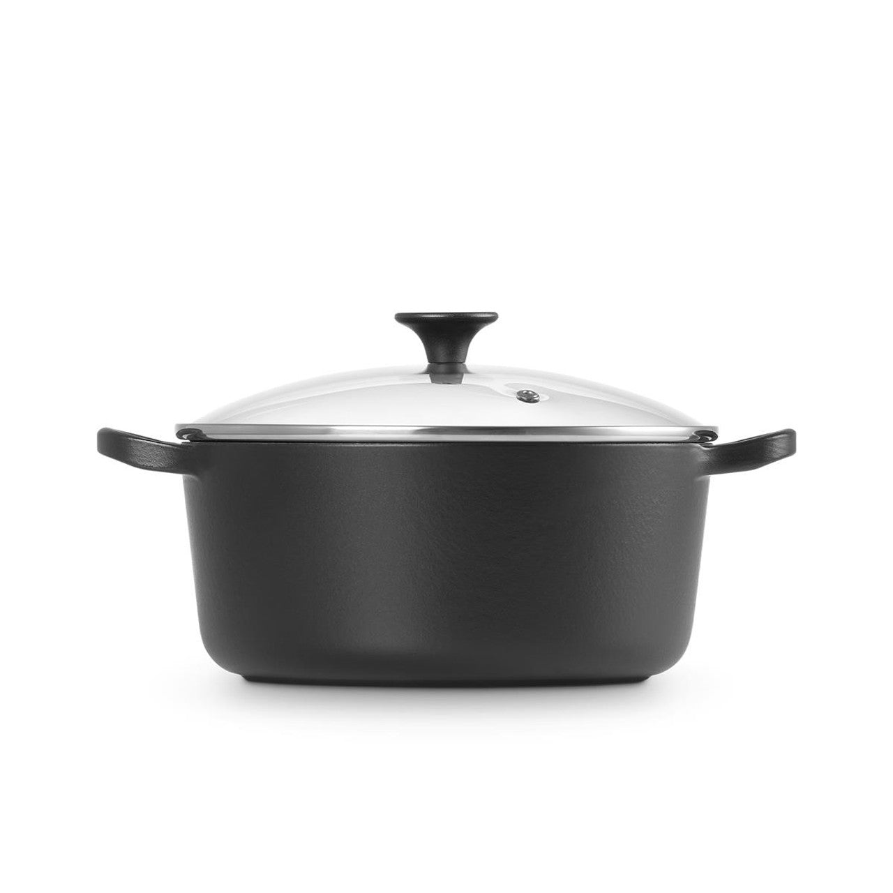 Le Creuset Cast Iron 22cm Round Casserole with Glass Lid in Satin Black