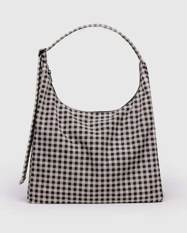 BAGGU Large Nylon Shoulder Bag Black & White Gingham