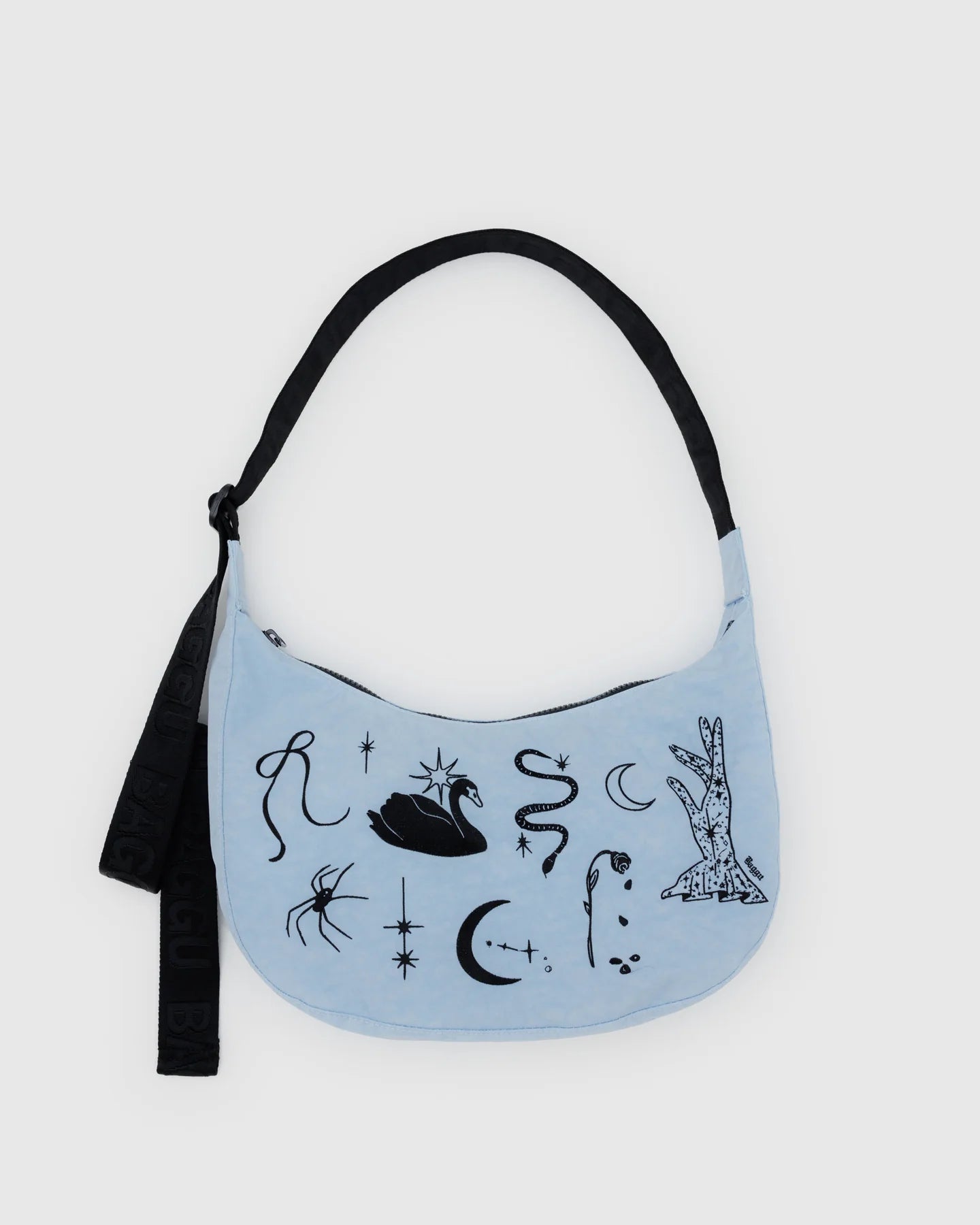 BAGGU Medium Nylon Crescent Bag in Embroidered Ballet Icons pattern