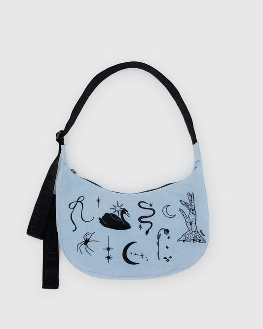 BAGGU Medium Nylon Crescent Bag in Embroidered Ballet Icons pattern