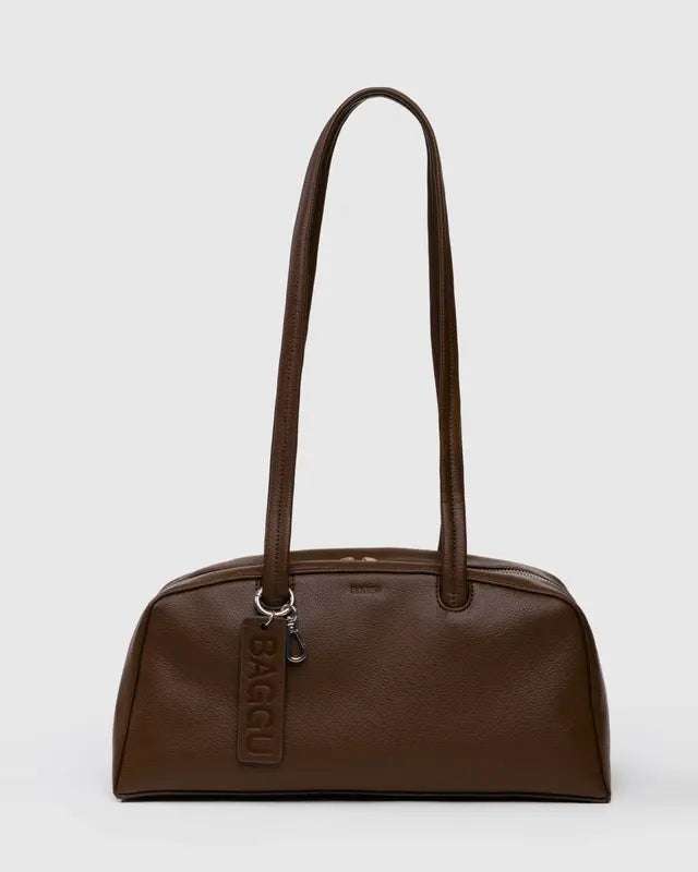 BAGGU Recycled Leather Bowler Bag in Brown colour