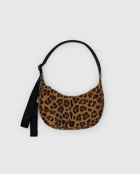 BAGGU Small Nylon Crescent Bag in Leopard Leopard print