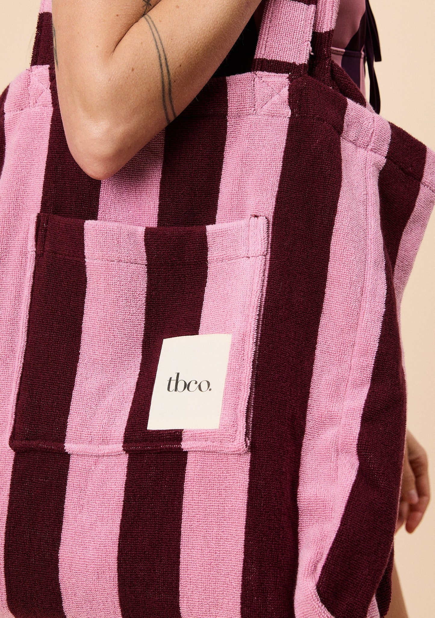TBCo Terry Cotton Tote Bag in Burgundy Stripe