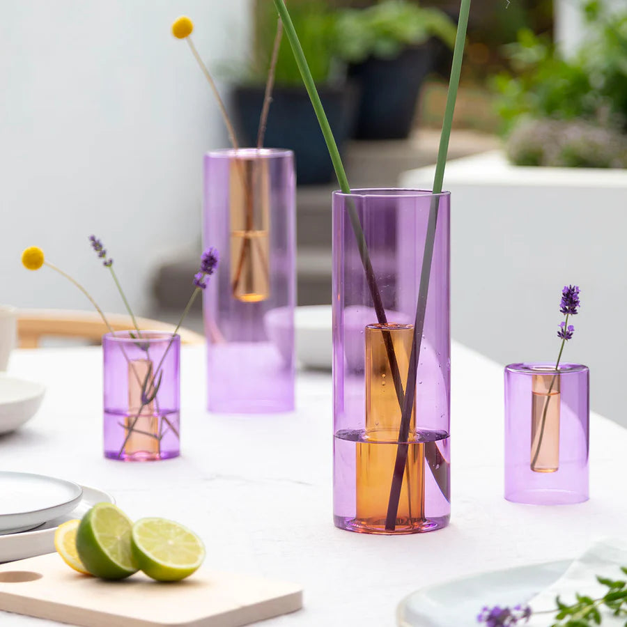 Block Design Reversible Large Glass Vase - Lilac / Peach