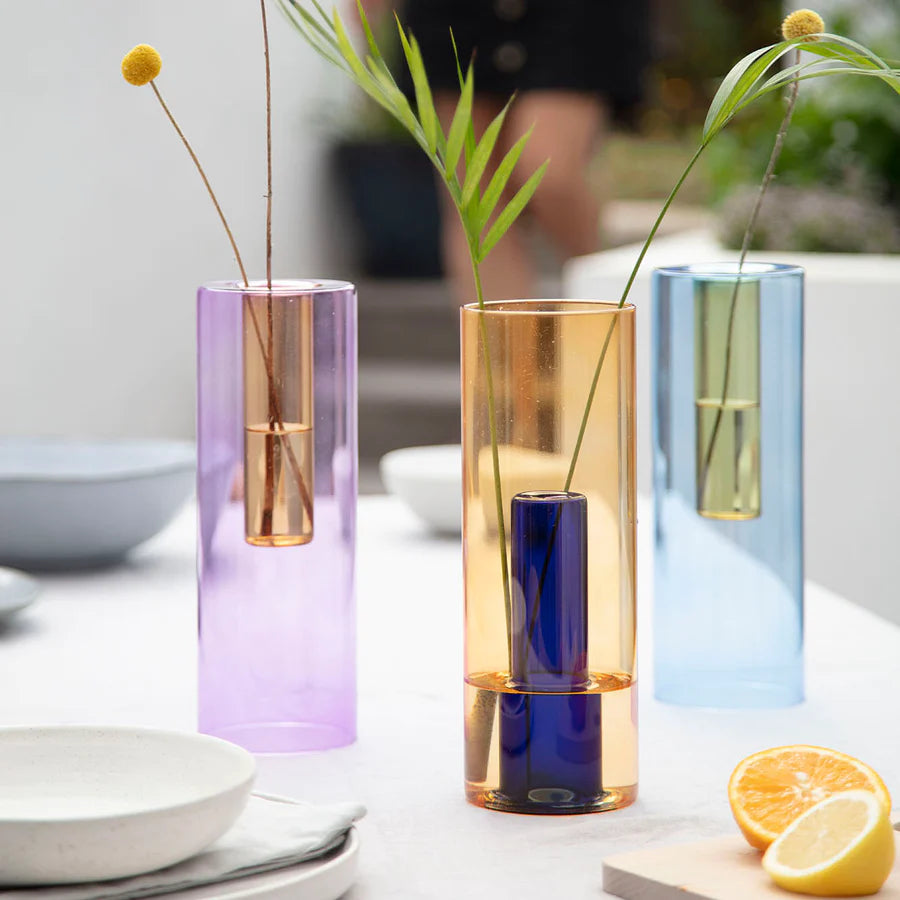 Block Design Reversible Large Glass Vase - Lilac / Peach