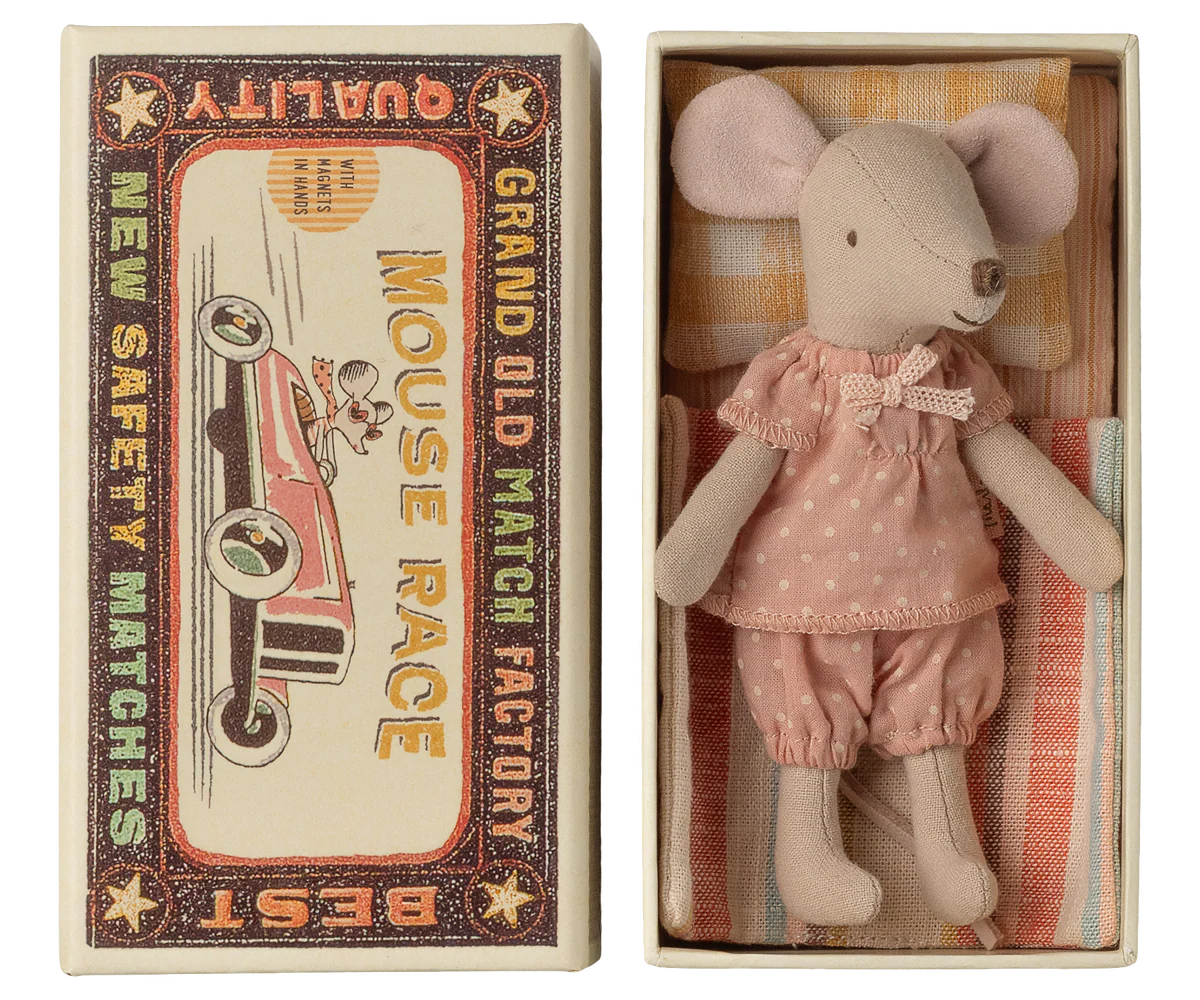 Maileg Big Sister Mouse in Matchbox - Pink Polka Dot