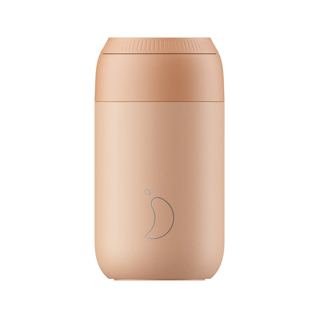 a peachy orange coloured travel mug