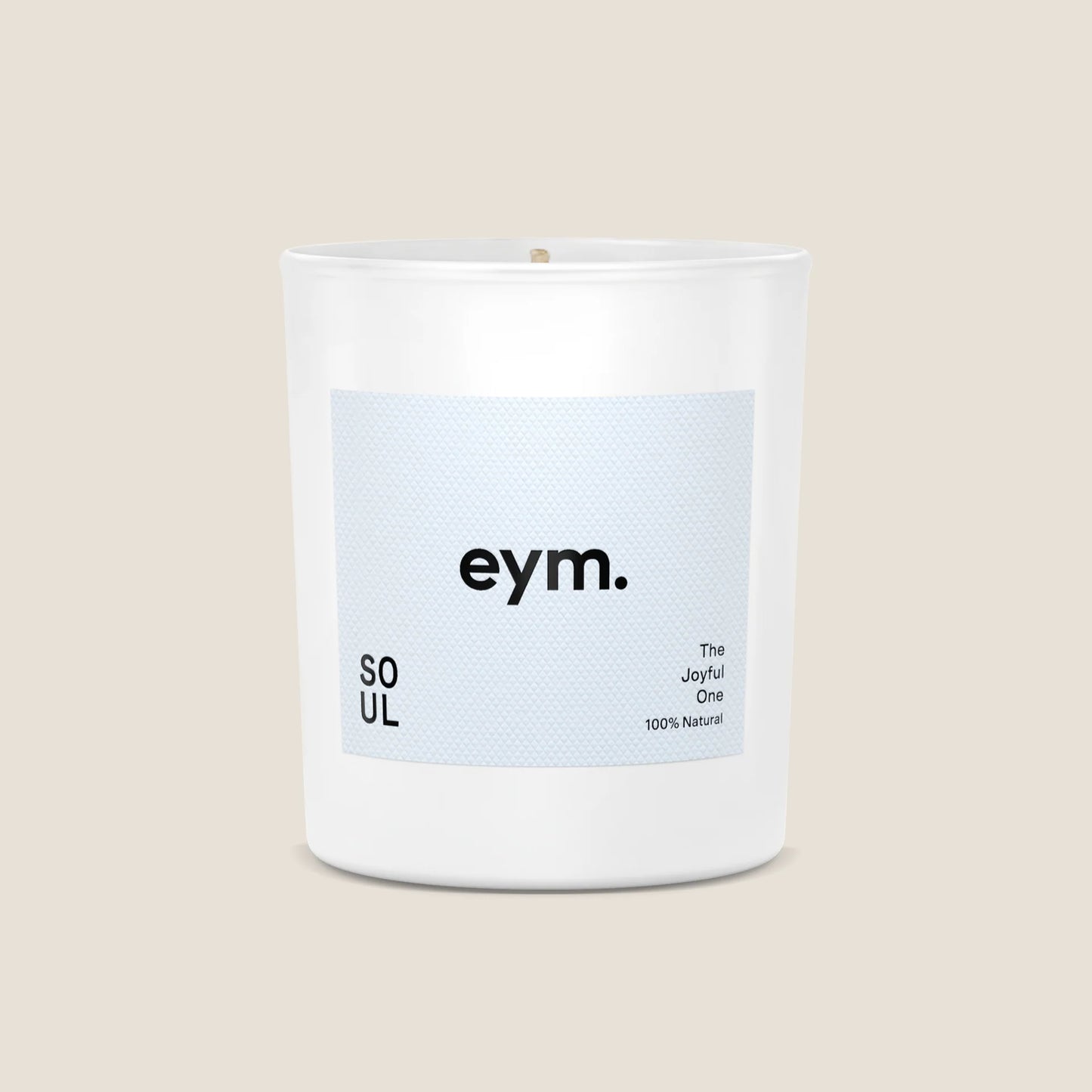 Eym Soul Scented Candle - The Joyful One in white jar with baby blue label
