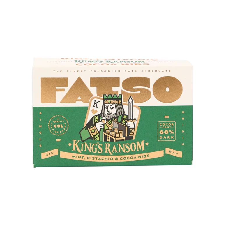 Box of Fatoso King's Ransom chocolate on a white background