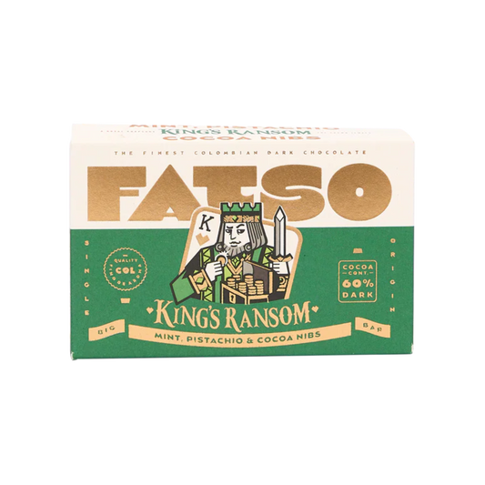 Box of Fatoso King's Ransom chocolate on a white background