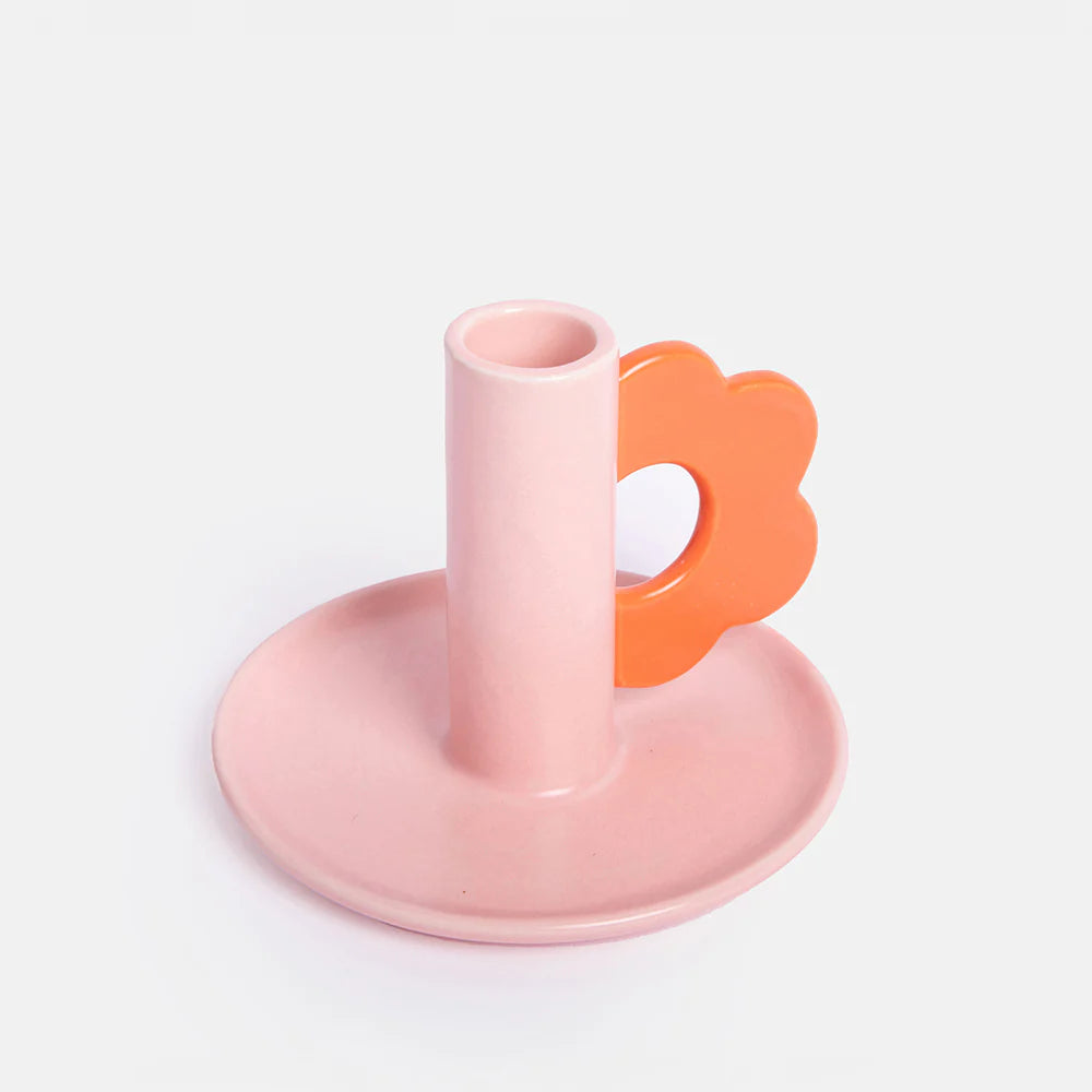 Flower Stoneware Candle Holder Pink/Red