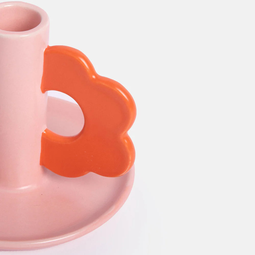 Flower Stoneware Candle Holder Pink/Red