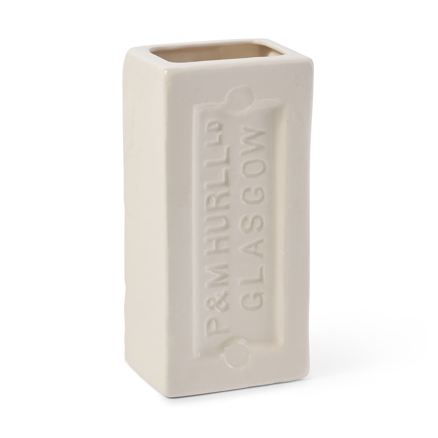 glazed ceramic glasgow brick vase in white 