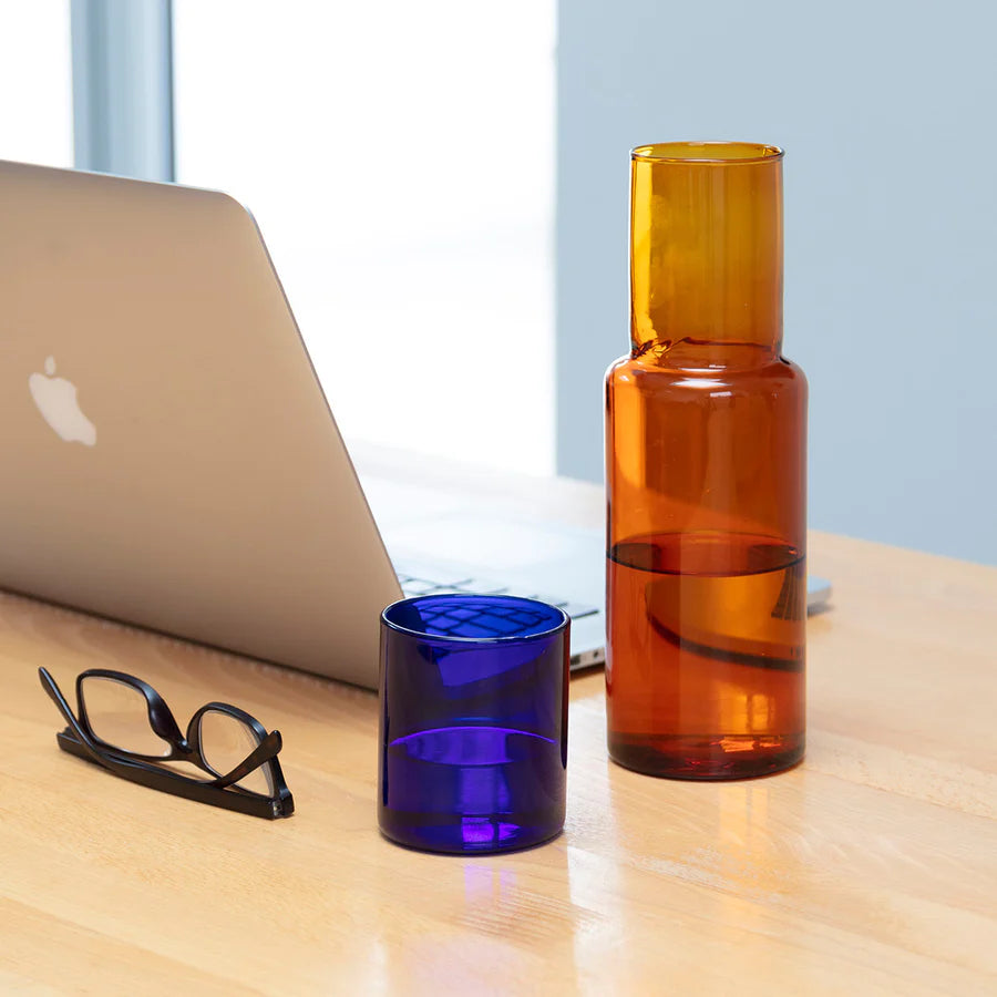 Block Design Glass Carafe - Amber / Cobalt