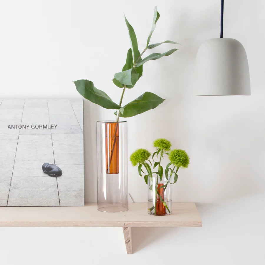 Block Design Reversible Large Glass Vase - Grey / Orange