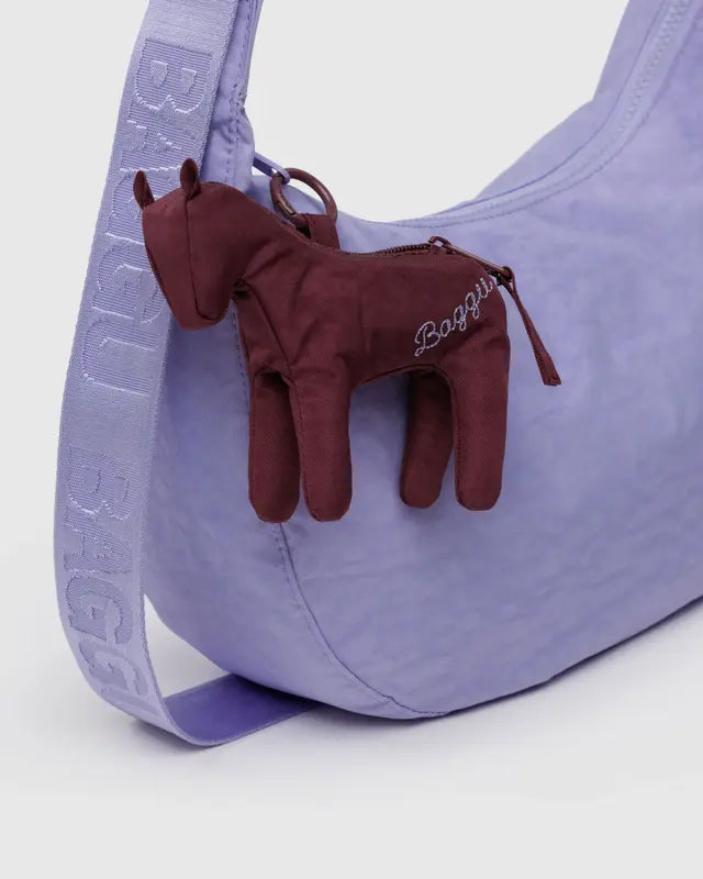 BAGGU Nylon Horse shaped bag charm in burgundy colour.