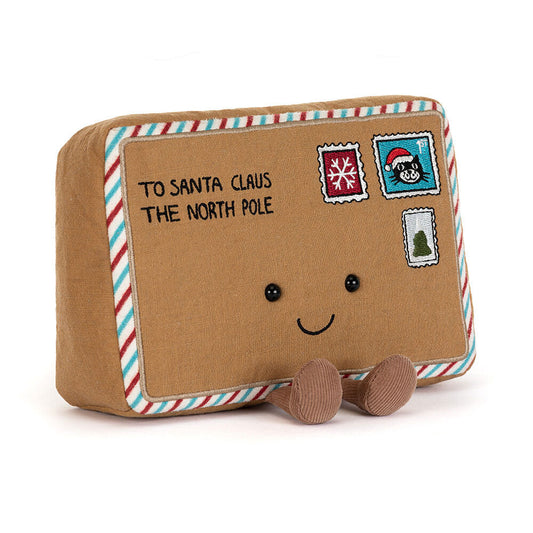 Plush letter to Santa Claus with a smiley face on a white background