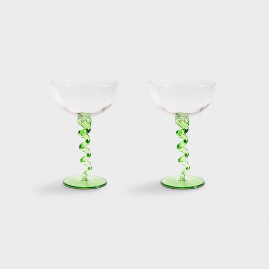 &Klevering Coupe Spiral Glasses Green Set of 2