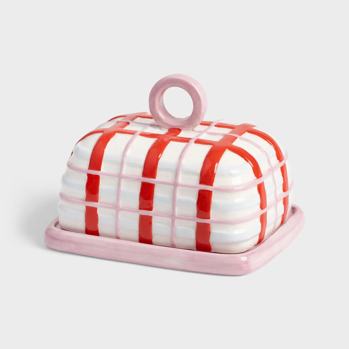 &Klevering Ceramic Plaid Pink Butter Dish