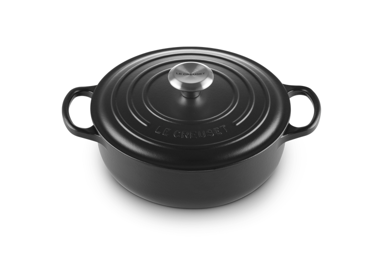 Le Creuset 24cm Cast Iron Sauteuse in Satin Black with black interior