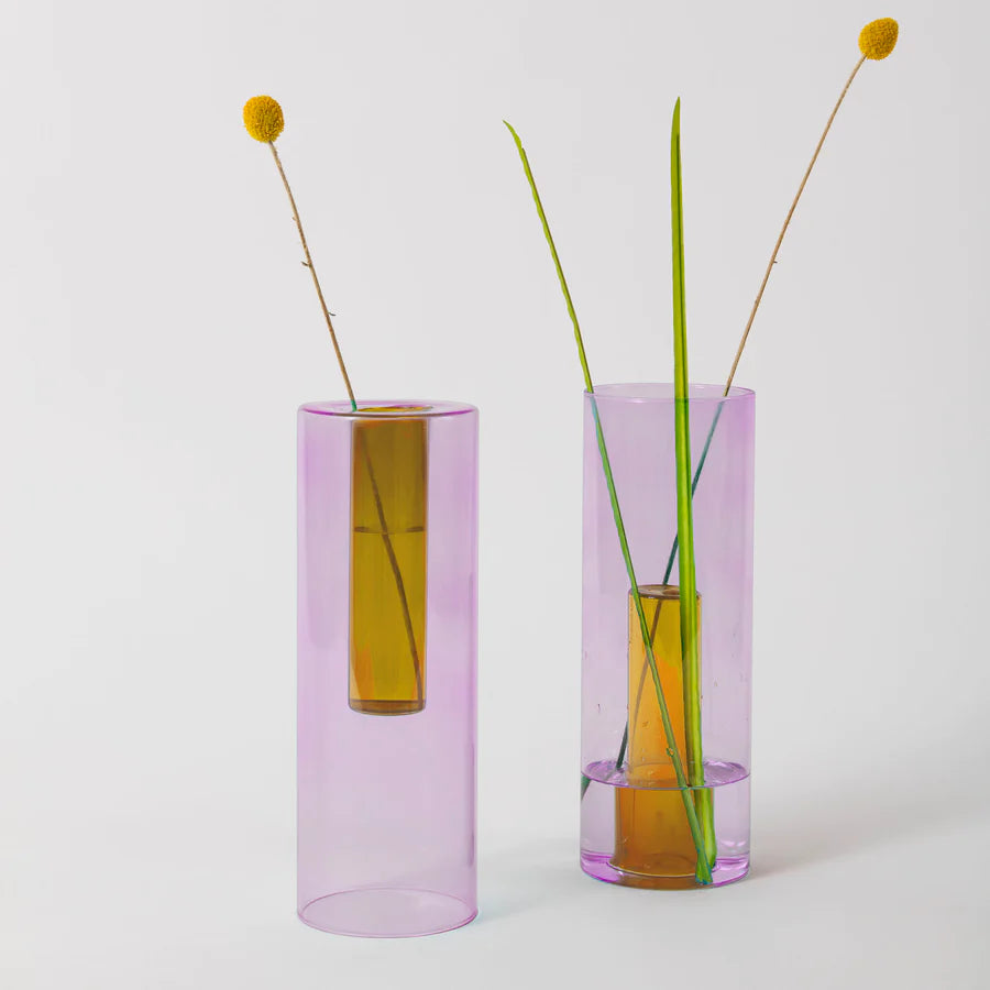 block design reversible large glass vase in lilac and peach