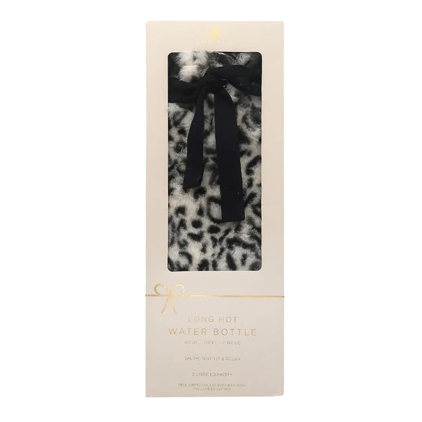 Faux Fur Long Hot Water Bottle in Snow Leopard pattern
