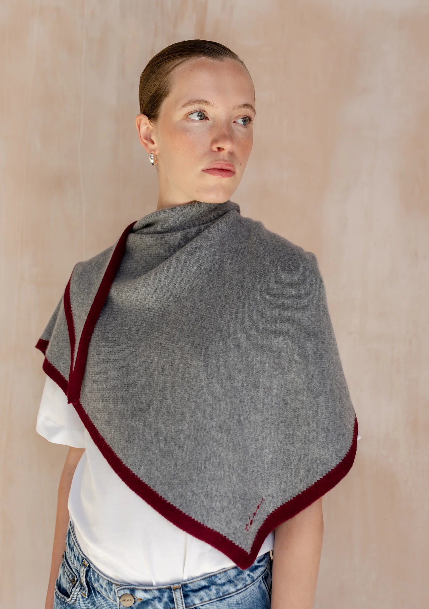 TBCo Large Merino Wool Triangle Scarf - Charcoal & Burgundy
