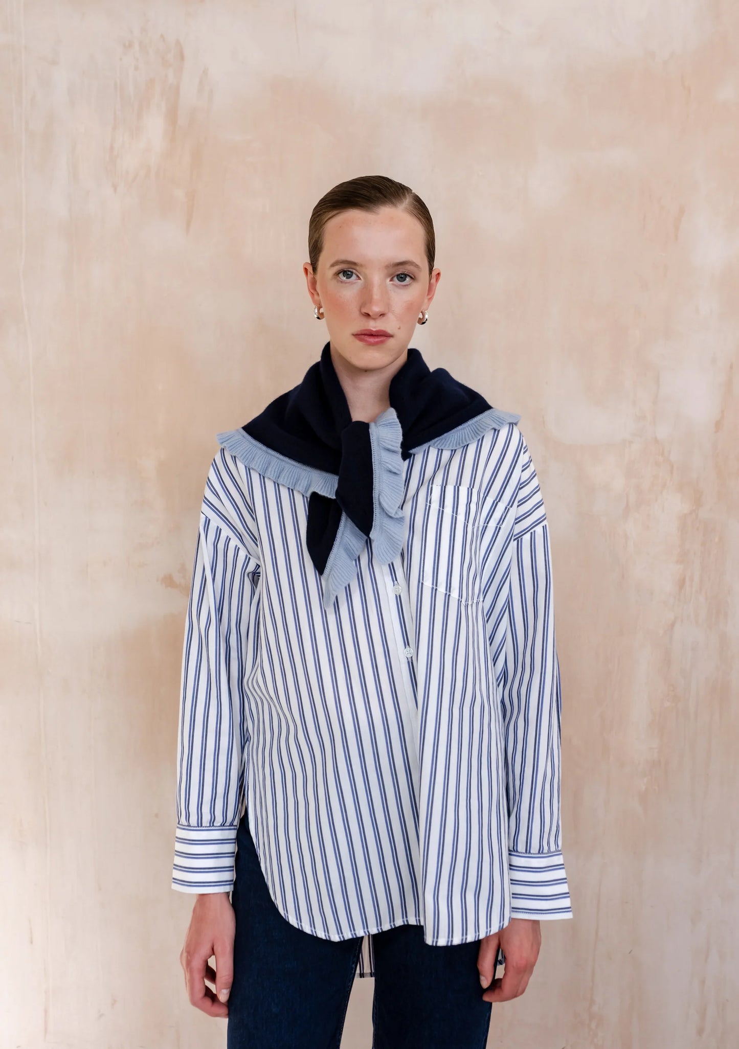 TBCo Merino Wool Triangle Scarf - Navy Ruffle