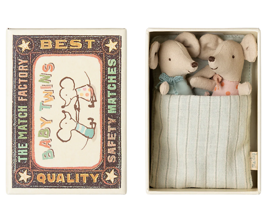 Maileg Set of two mice in pyjamas inside a matchbox
