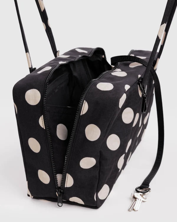 BAGGU Medium Nylon Bowler Bag - Black and Cream Polka Dot