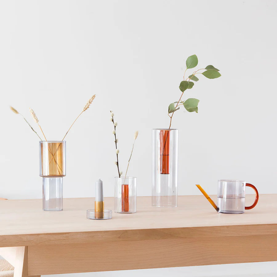 Block Design Reversible Large Glass Vase - Grey / Orange