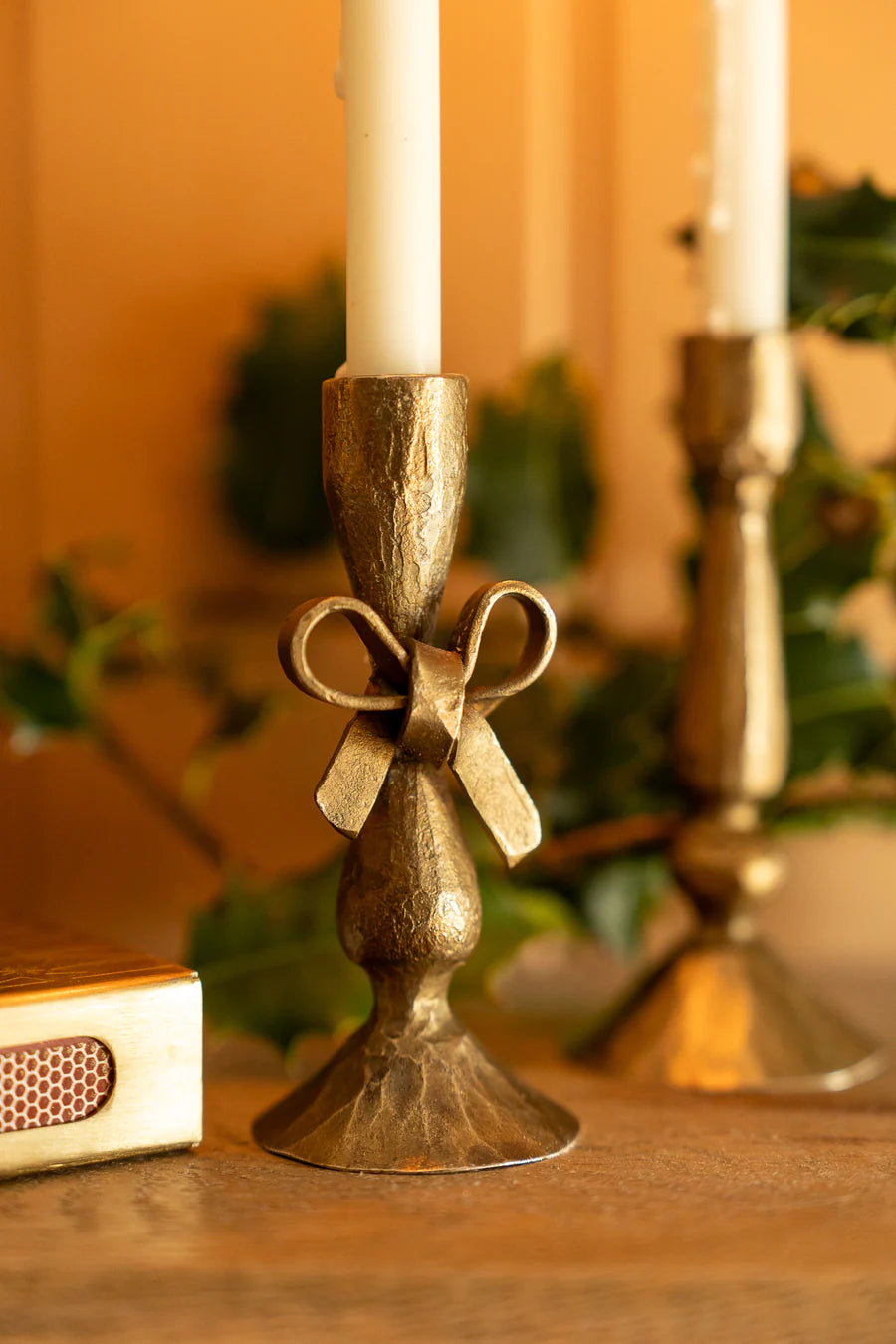 Morgan Wright Antique Brass Finish Bow Candle Holder
