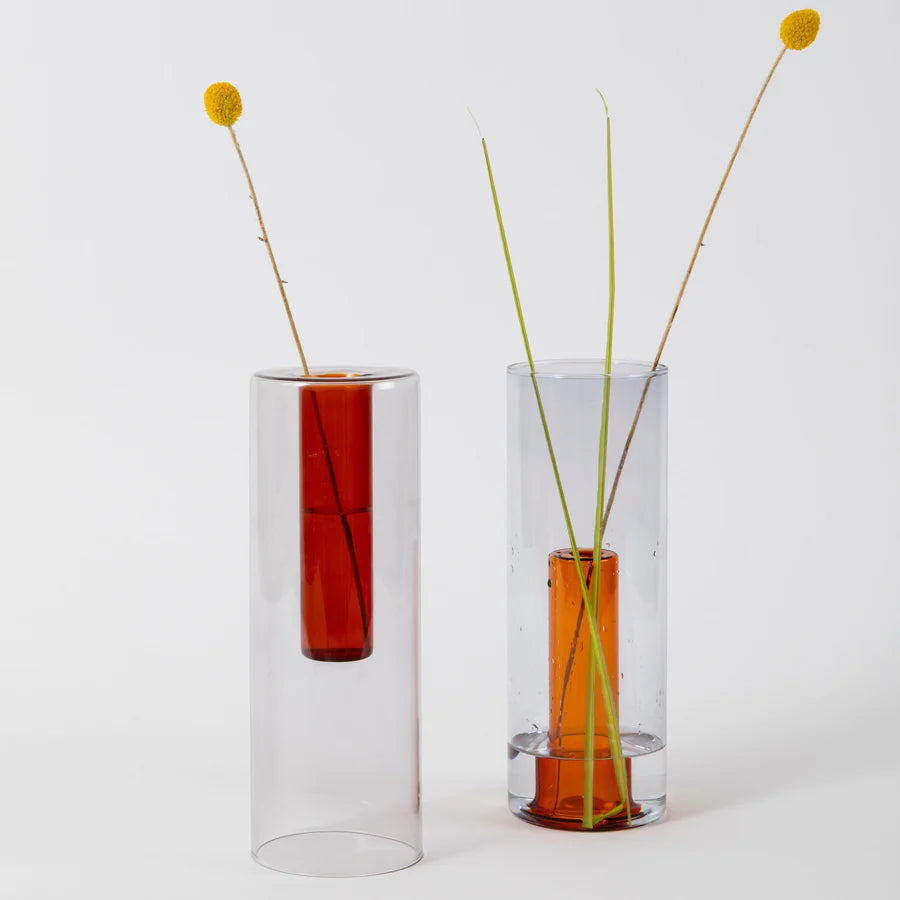 block design reversible large glass vase in grey and orange