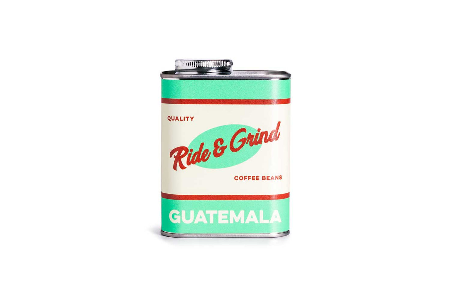 Ride & Grind Guatemala Tin featuring a vintage design in mint, cream and read colours.