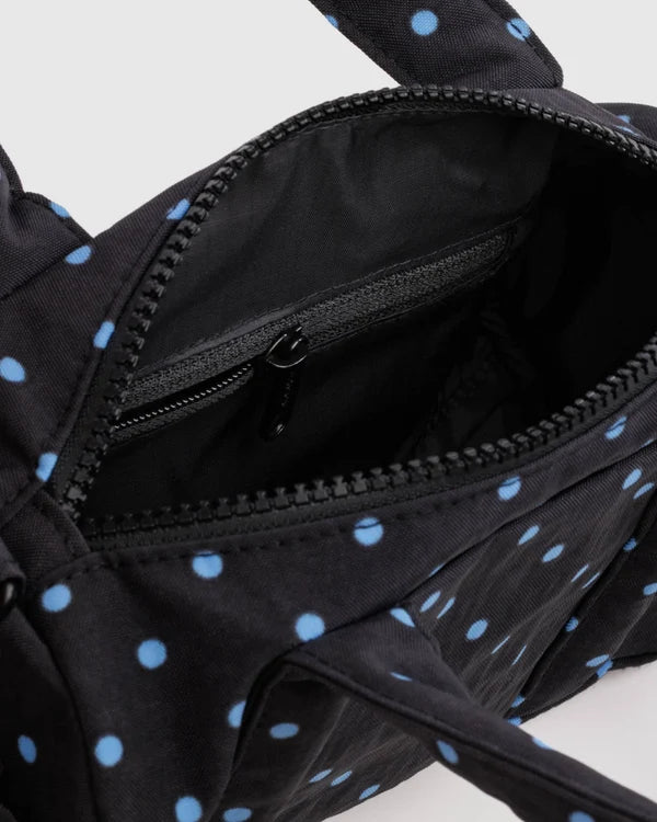 BAGGU Small Nylon Duffle Bag - Black and Sky Blue Micro Dot