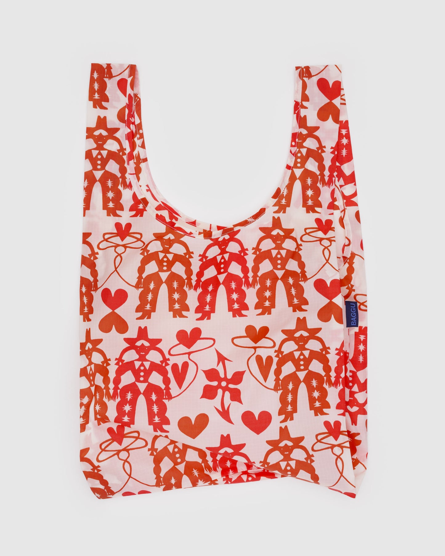 Reusable bag with red cowgirl pattern on a white background
